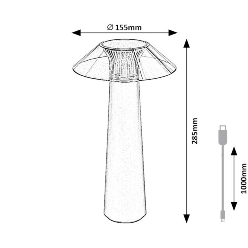 Rabalux - LED Dimmelhető érintős újratölthető asztali lámpa LED/5W/5V IP44 fekete