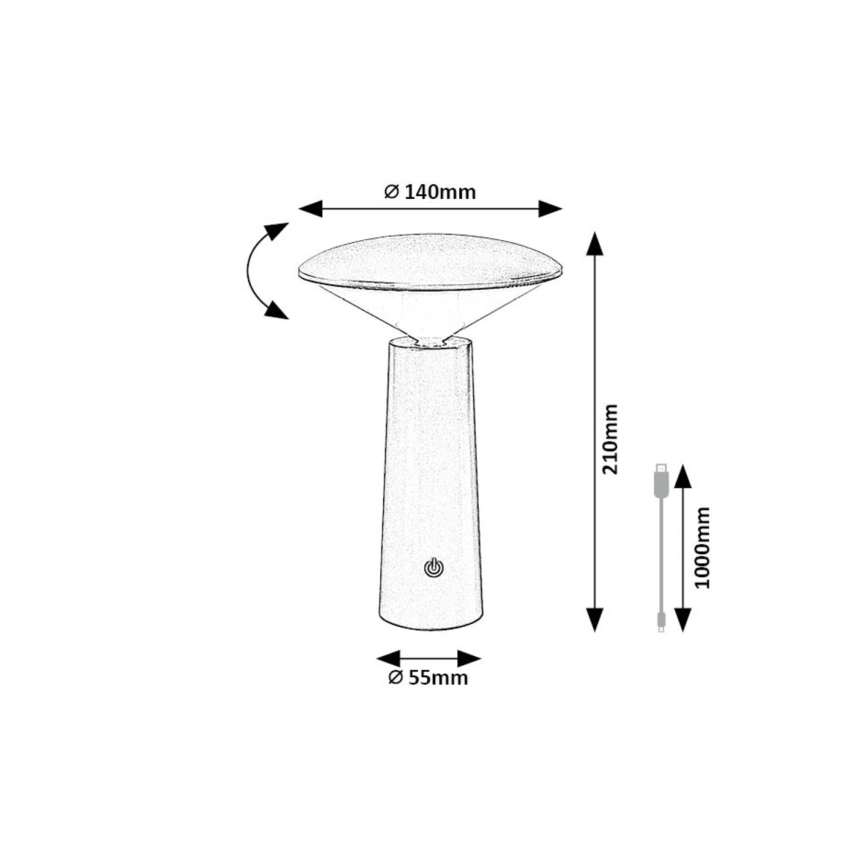 Rabalux - LED Dimmelhető újratölthető érintőképernyős asztali lámpa POLPERRO LED/3W/3,7V 1200mAh fehér