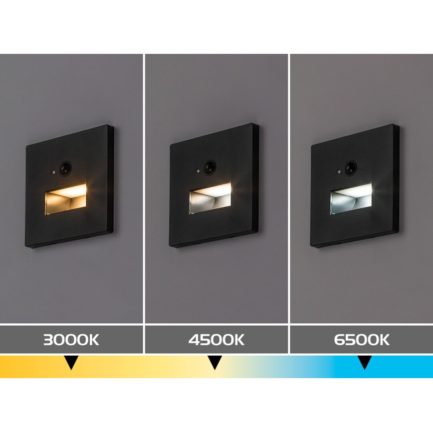Rabalux - LED lépcsővilágító lámpatest mozgás- és alkonyatérzékelővel LED/1W/230V 3000/4500/6500K fekete