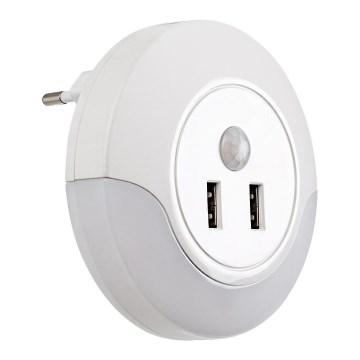 Rabalux - LED éjszakai lámpa aljzatba, érzékelővel, 2xUSB LED/13,9W/230V 3000K