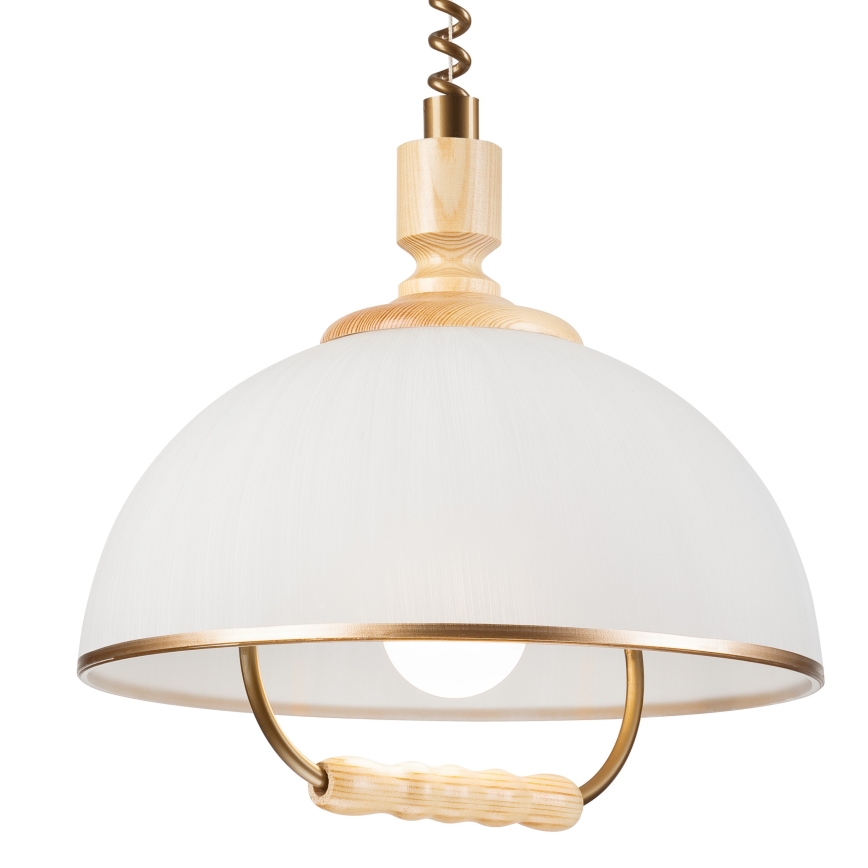 Lehúzható RAMONA csillár 1xE27/60W/230V bézs/világosbarna/fenyő