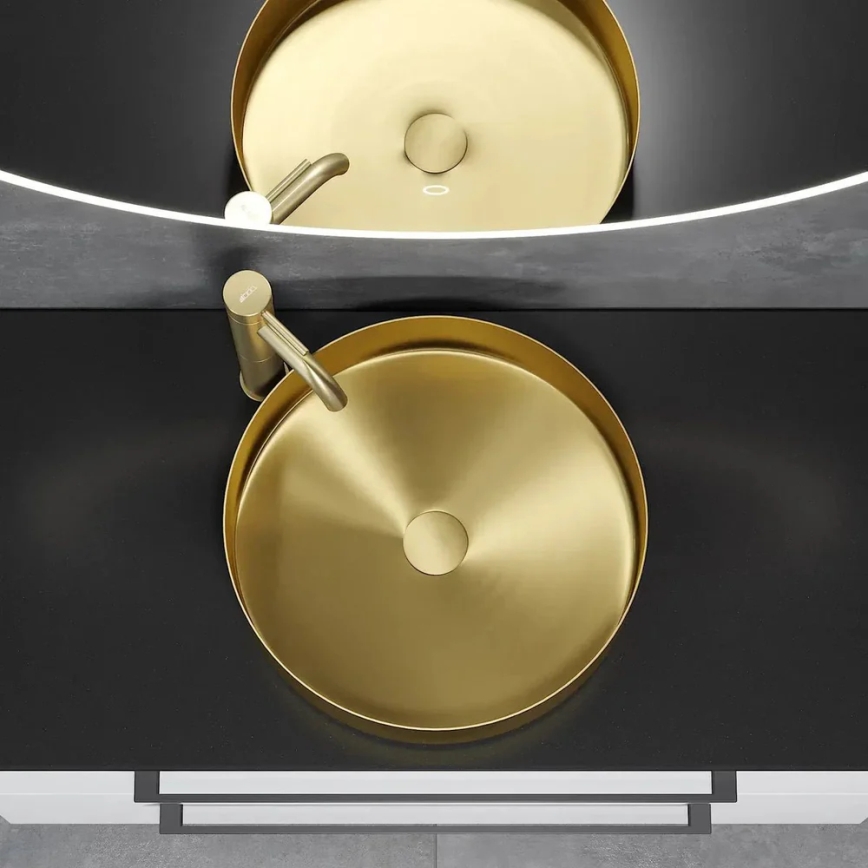 Ráültethető mosdó LJORDAL, Ø 40 cm, acél/sárgaréz