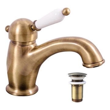 RAV Slezák L527.0SM - Mosdó csaptelep + LABE RETRO 15 cm leeresztő, antik sárgaréz
