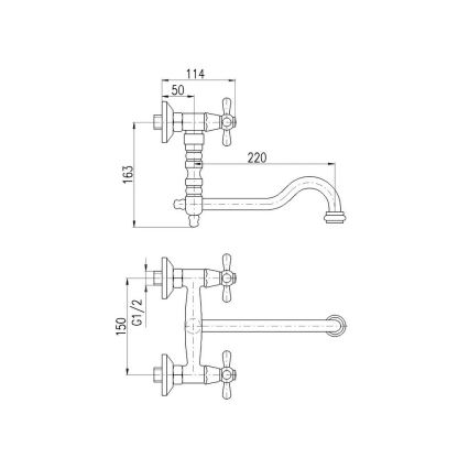 RAV Slezák MK101.5/29SM - mosogató-/mosdó csaptelep MORAVA RETRO 16,3 cm antik sárgaréz