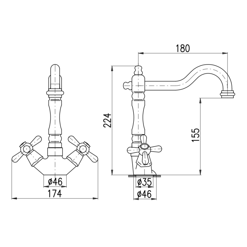 RAV Slezák MK121.0/8SM - Mosogató-/mosdócsaptelep + MORAVA RETRO lefolyó 22,4 cm antik sárgaréz