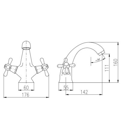 RAV Slezák MK128.0CMATSM - Mosdócsaptelep MORAVA RETRO 16 cm fekete/sárgaréz