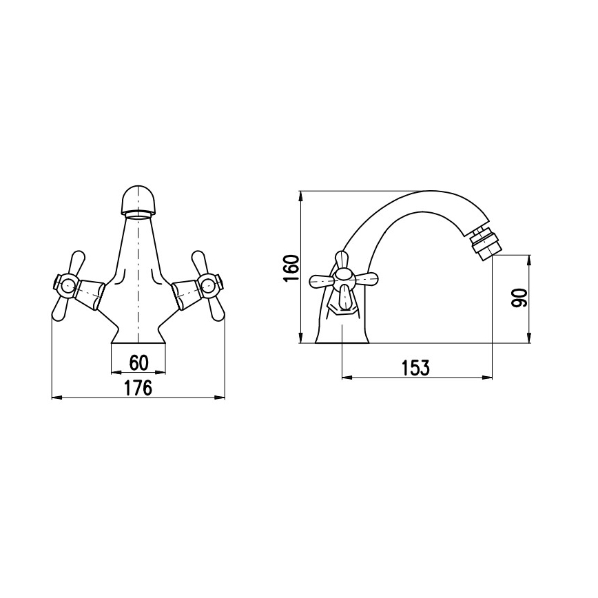 RAV Slezák MK143.0SM - Bidé csaptelep + leeresztő MORAVA RETRO 16 cm antik sárgaréz