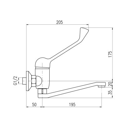 RAV Slezák SA601.5/26 - SAZAVA 23 cm-es mosdócsaptelep orvosi kialakítású karral, fényes króm