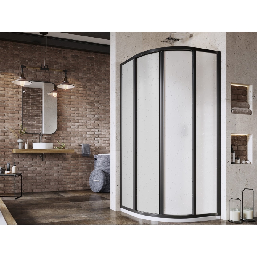 Ravak 3114O30211 - Négyrészes, negyedköríves zuhanykabin SUPERNOVA 80x80 cm fekete