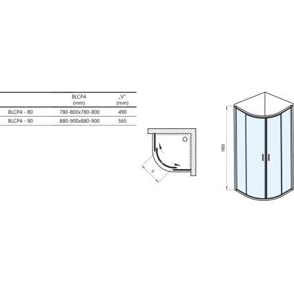 Ravak 3B270100Z1 - Négyrészes negyedköríves BLIX zuhanykabin 90x90 cm fehér
