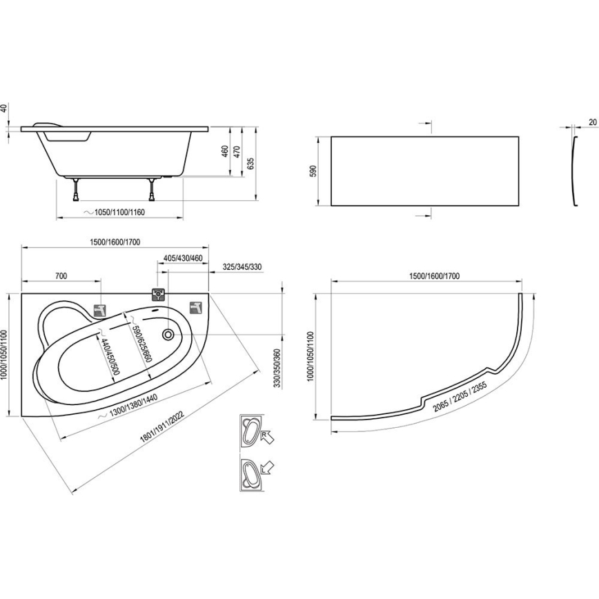 Ravak C461000000 - ASYMMETRIC sarokkád 160x105 cm akril/fehér