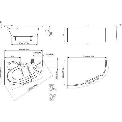 Ravak C491000000 - Sarokkád ASYMMETRIC 170x110 cm akril/fehér