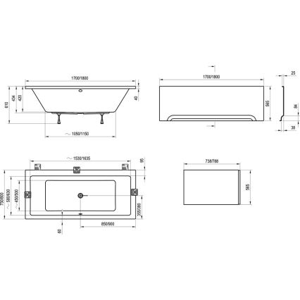 Ravak C691000000 - FORMY fürdőkád 170x75 cm akrilát/fehér