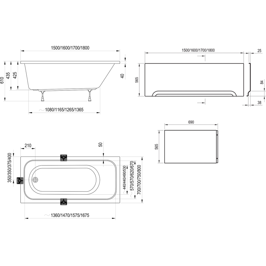 Ravak C741000000 - CHROME kád 170x75 cm akril/fehér