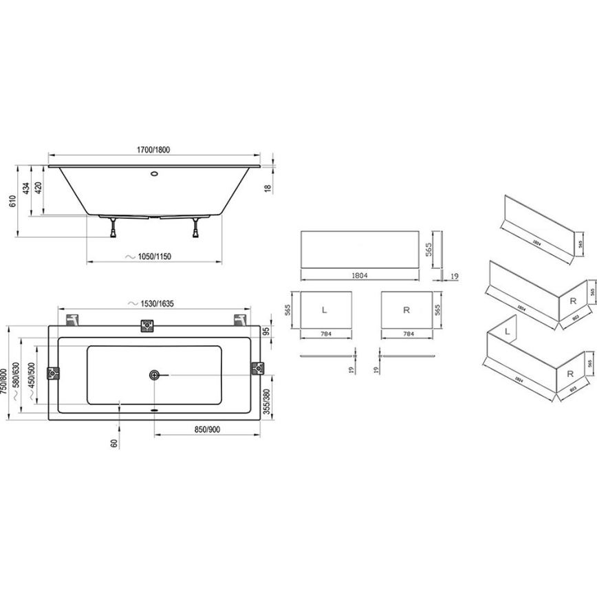 Ravak C881300000 - FORMY fürdőkád 180x80 cm akril/fehér