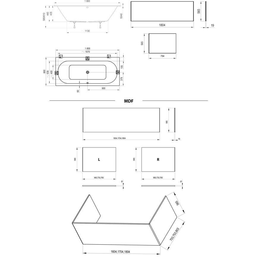 Ravak C921300000 - CITY SLIM kád 180x80 cm akril/fehér