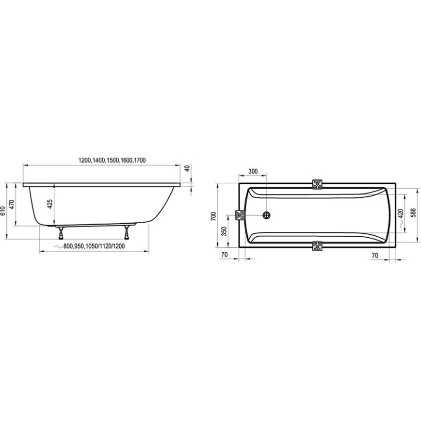 Ravak CC31000000 - Kád CLASSIC 150x70 cm akril/fehér