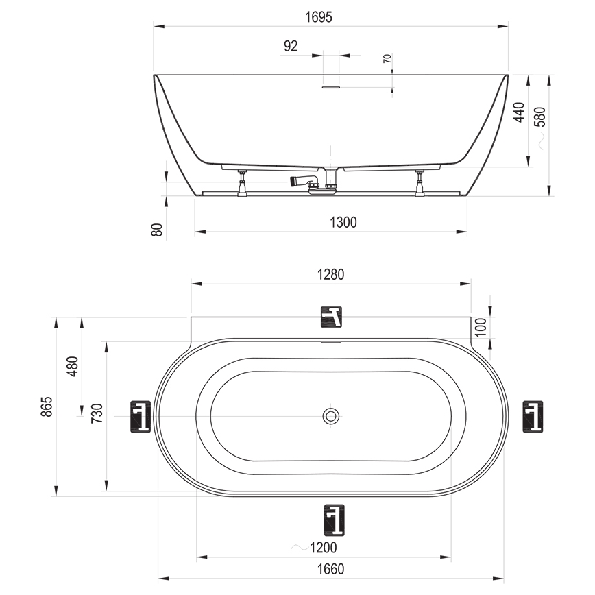 Ravak CC71700000 - FREEDOM fürdőkád 170x87 cm akril/fekete