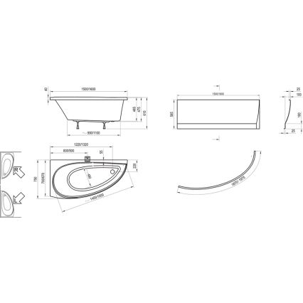 Ravak CH01000000 - Sarokkád AVOCADO 160x75 cm akrilát/fehér