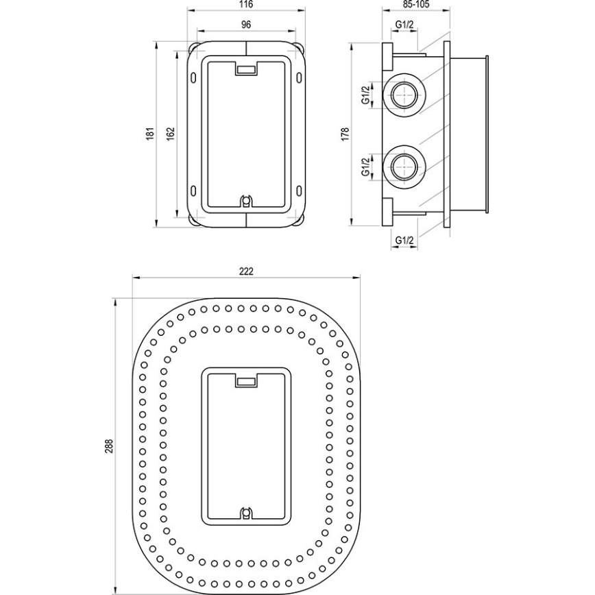 Ravak X070074 - Beépítőtest falba süllyeszthető csaptelepekhez R-BOX MULTI 18,1x11,6 cm
