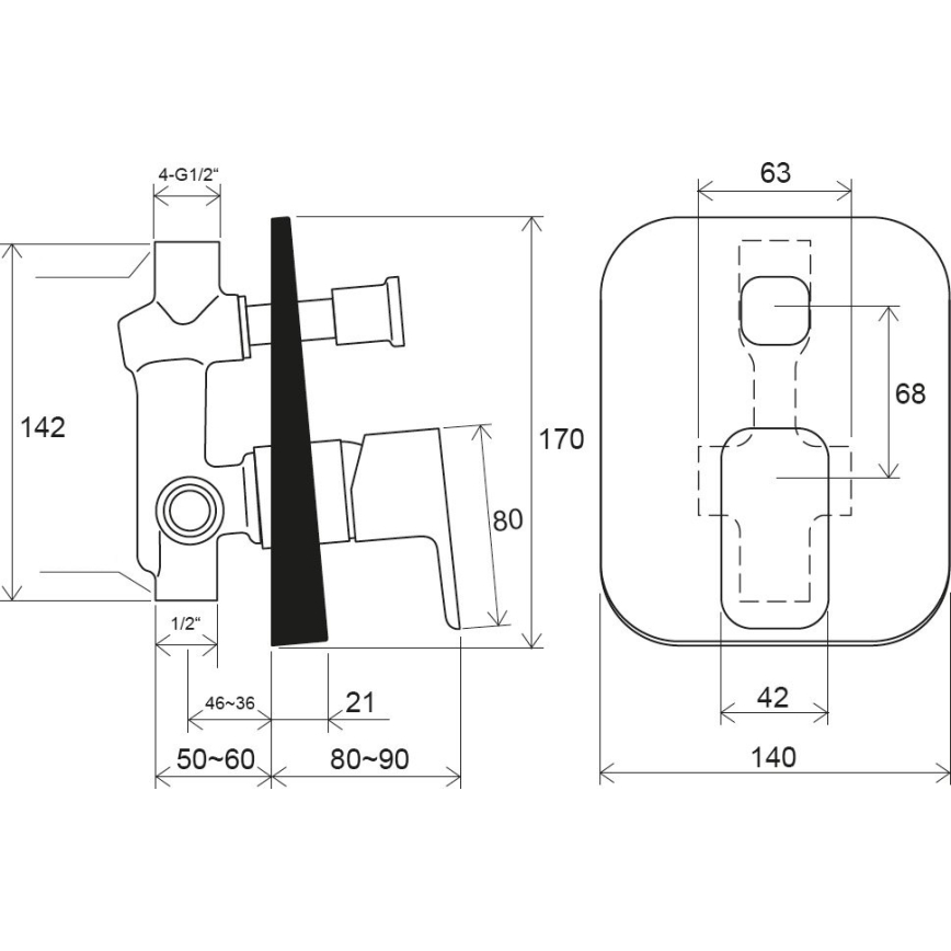 Ravak X070156 - Falba süllyesztett zuhanycsaptelep FREE fekete