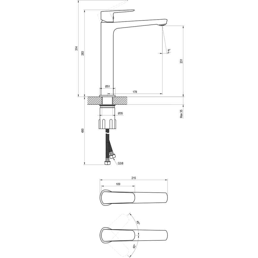 Ravak X070478 - LIFE 28 cm-es mosdócsaptelep, fekete