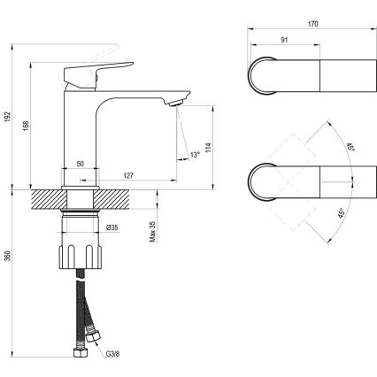 Ravak X070652 - Mosdócsaptelep PLAN 16,8 cm szálcsiszolt grafit