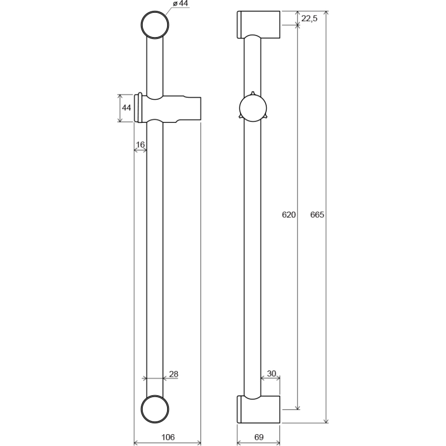 Ravak X07P012 - 66,5 cm hosszú zuhanytartó rúd, fényes króm
