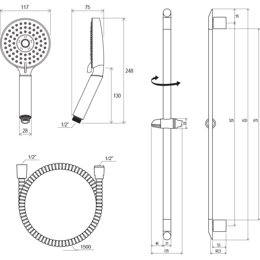 Ravak X07P177 - Zuhanykészlet, fényes króm