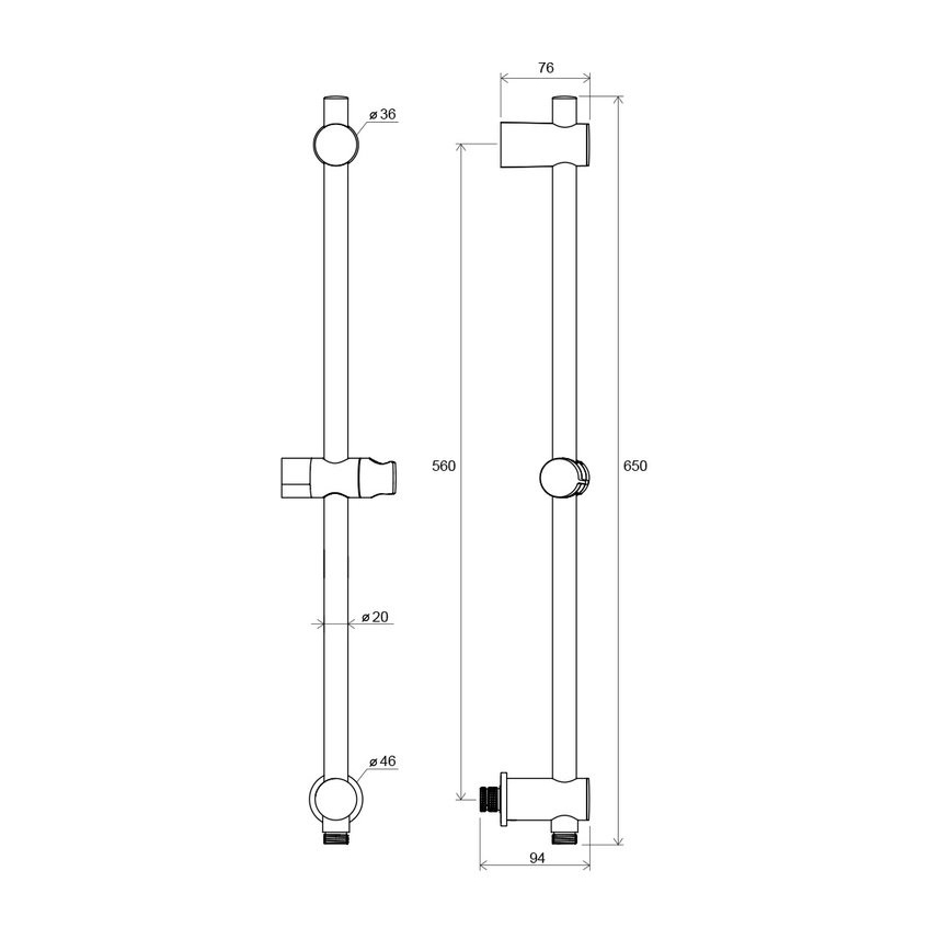 Ravak X07P342 - 65 cm-es zuhanyrúd falikivezetéssel, fényes króm