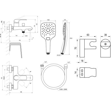 Ravak X07S114 - FLAT fürdőkád-szett csapteleppel, matt fekete