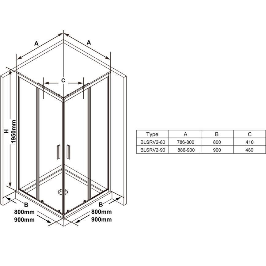 Ravak X1LM70300Z1 - BLIX SLIM négyrészes sarokkabin 90x90 cm fekete