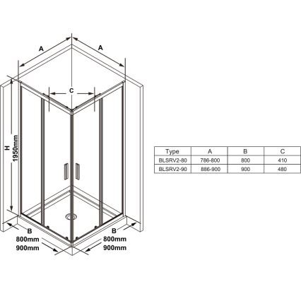 Ravak X1LM70C00Z1 - Négyrészes sarokkabin BLIX SLIM 90x90 cm, fényes króm