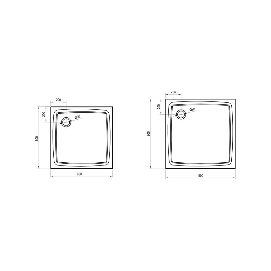 Ravak XA034411010 - PERSEUS négyzetes zuhanytálca 80x80 cm fehér