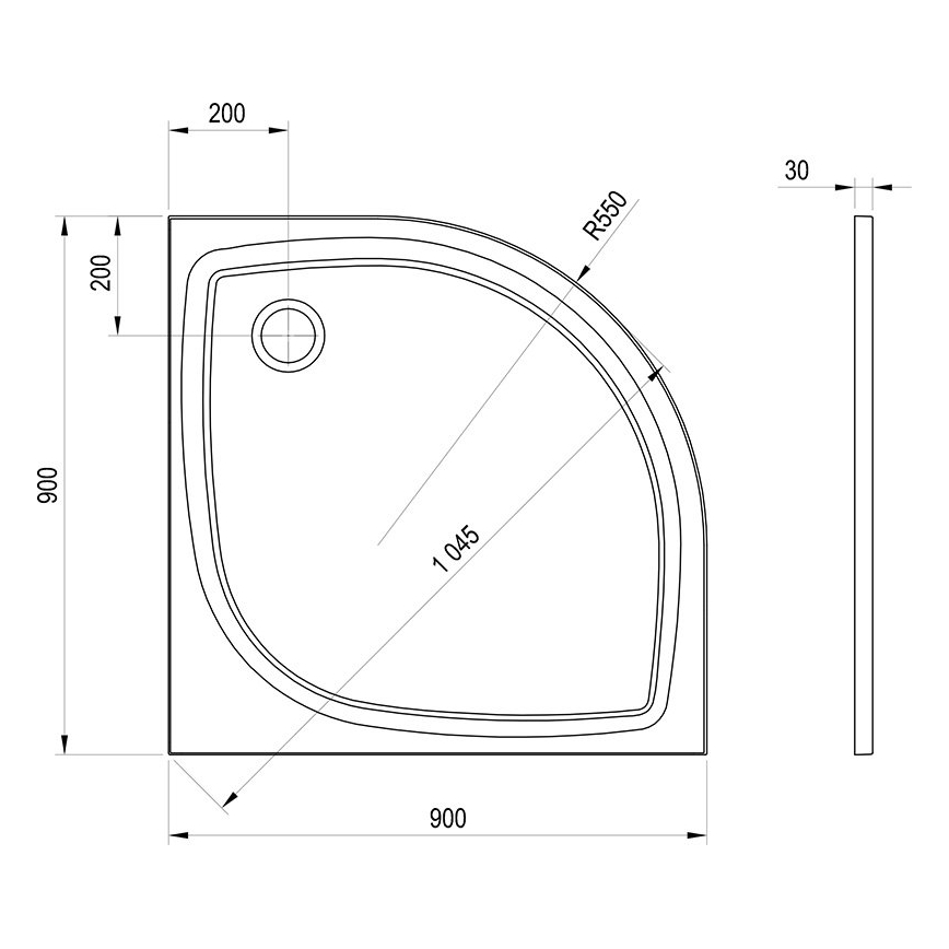 Ravak XA237711010B - ELIPSO negyedkör alakú zuhanytálca 90x90 cm, fehér