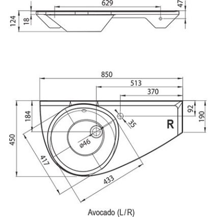 Ravak XJ1P1100000 - Falra szerelhető AVOCADO mosdó 85x45 cm öntött műmárvány/fehér