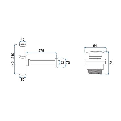 REA-A5693 - Mosdóhoz való szifon CLICK-CLACK leeresztővel, átm. 6,4 cm, fényes króm