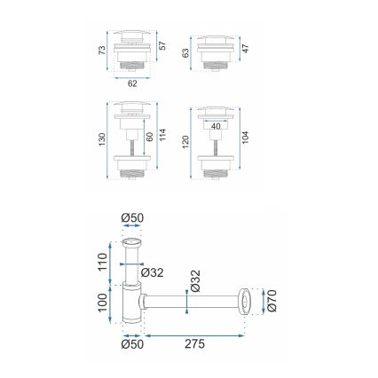 REA-A8541 - Mosdószifon CLICK-CLACK leeresztővel, átm. 6,4 cm, rózsaarany