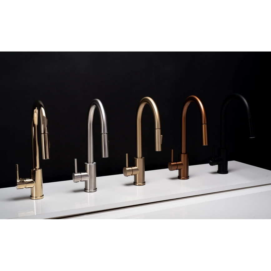 REA-B0669 - FRESH mosogató csaptelep kihúzható zuhanyfejjel, 39,5 cm, aranyszínű