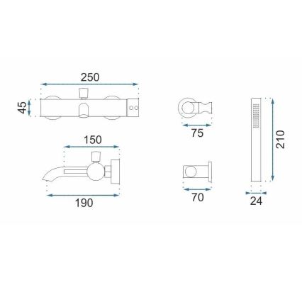 REA-B1115 - LUNGO kádcsaptelep készlet, szálcsiszolt vörösréz