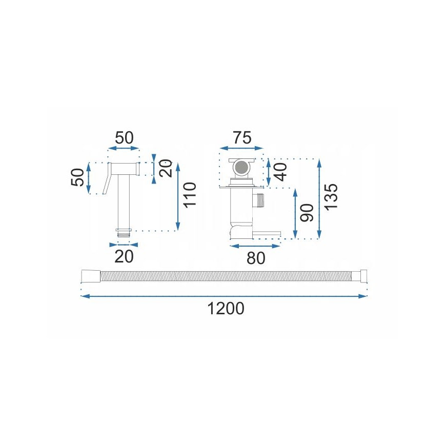 REA-B4106 - LUNGO bidé csaptelep kézi zuhannyal, falba süllyesztett beépítéshez, fényes króm
