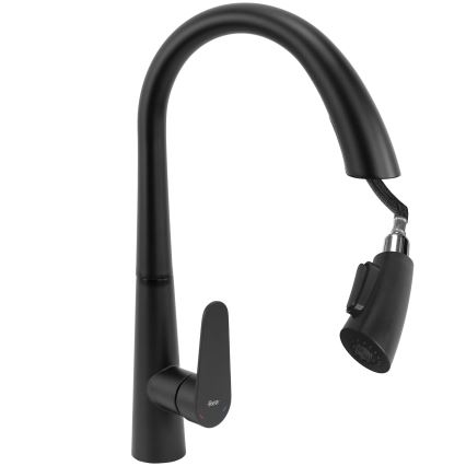 REA-B5313 - ROSS kihúzható zuhanyfejes mosogató csaptelep, 43 cm, fekete