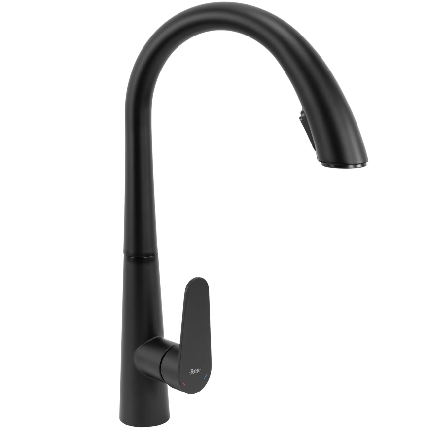 REA-B5313 - ROSS kihúzható zuhanyfejes mosogató csaptelep, 43 cm, fekete
