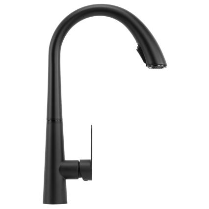 REA-B5313 - ROSS kihúzható zuhanyfejes mosogató csaptelep, 43 cm, fekete