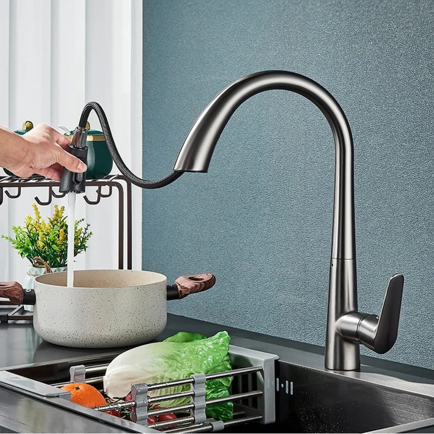 REA-B5314 - ROSS kihúzható zuhanyfejes konyhai csaptelep, 43 cm, nikkelezett