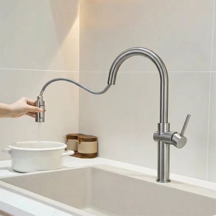 REA-B6330 - Mosogató csaptelep kihúzható zuhanyfejjel FRESH 45 cm nikkel