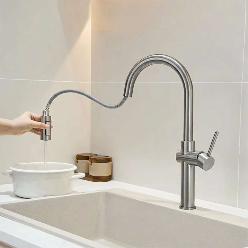 REA-B6330 - Mosogató csaptelep kihúzható zuhanyfejjel FRESH 45 cm nikkel