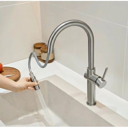 REA-B6330 - Mosogató csaptelep kihúzható zuhanyfejjel FRESH 45 cm nikkel