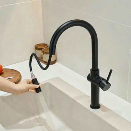 REA-B7200 - FRESH mosogató csaptelep kihúzható zuhanyfejjel, 45 cm, fekete