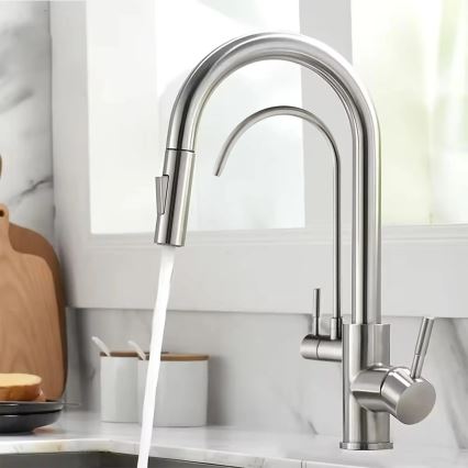 REA-B7563 - ECO FRESH mosogatócsaptelep kihúzható zuhanyfejjel és beépített szűréssel, 37,5 cm, nikkelezett
